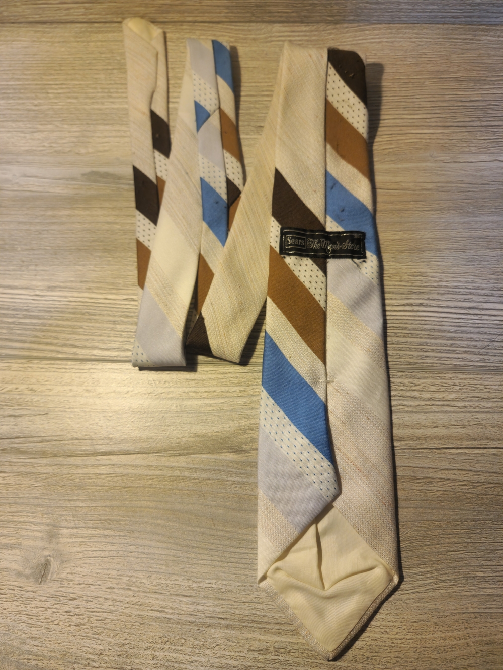 Sears Men's Store Striped Tie in Cream, Blue & Brown